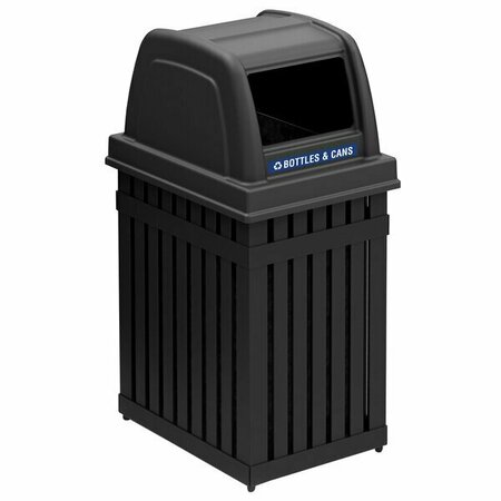 COMMERCIAL ZONE CZ 72740199 ArchTec Parkview 25 Gallon Black Rectangular Trash / Recycling Receptacle with Decals 27872740199